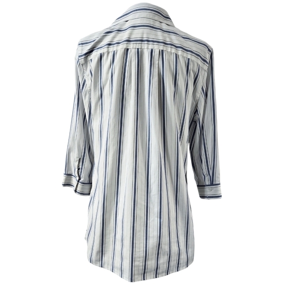 Chico's No Iron Stain Shield White Diagonal Stripe Button-Up Pocket Tunic Shirt - Picture 2 of 11